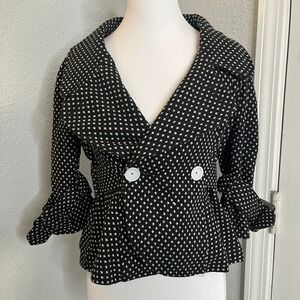 Black White Patterned Jacket Ruffle Sleeve Cropped Button Up Coat‎